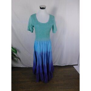 Phool Dress Womens Medium Green Blue Purple Ombre Tie Dye Maxi Smocked Tiered